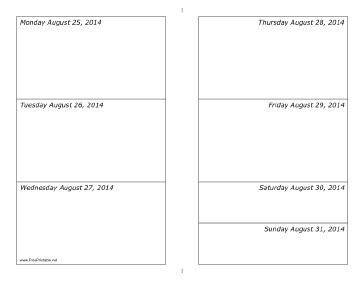 08/25/2014 Weekly Calendar (landscape) Calendar