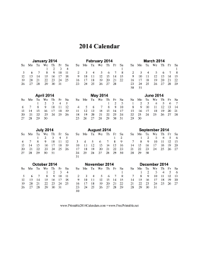 2014 Calendar on one page (vertical) Calendar