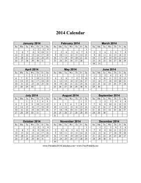 2014 Calendar on one page (vertical grid) Calendar