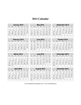 2014 Calendar (vertical grid) Calendar