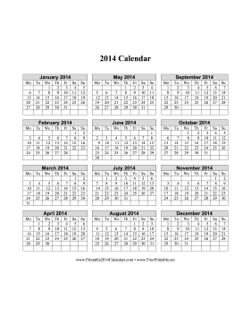 2014 Calendar on one page (vertical, week starts on Monday) Calendar