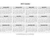 2014 Calendar on one page (horizontal grid) calendar