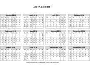2014 Calendar on one page (horizontal, week starts on Monday) calendar