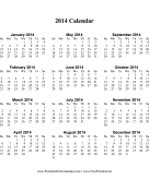 2014 Calendar (vertical, descending, holidays in red) calendar