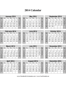 2014 Calendar on one page (vertical, shaded weekends) calendar