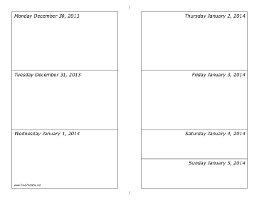 12/30/2013 Weekly Calendar (landscape) Calendar