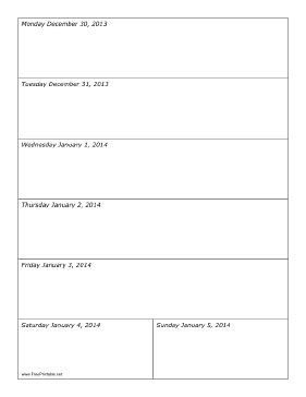 12/30/2013 Weekly Calendar Calendar