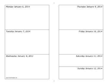 01/06/2014 Weekly Calendar (landscape) Calendar