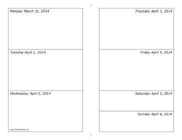 03/31/2014 Weekly Calendar (landscape) Calendar