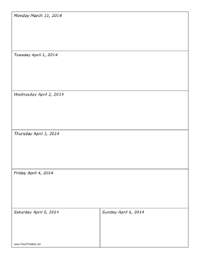 03/31/2014 Weekly Calendar Calendar