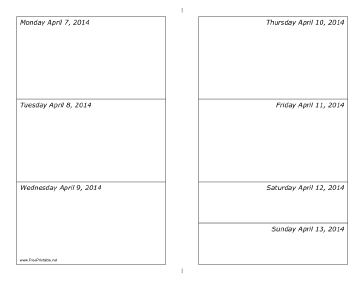 04/07/2014 Weekly Calendar (landscape) Calendar