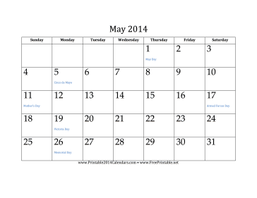 May 2014 Calendar Calendar
