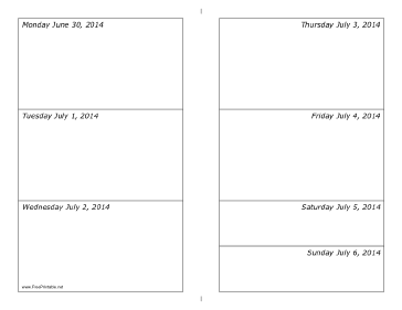 06/30/2014 Weekly Calendar (landscape) Calendar