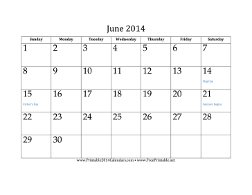 June 2014 Calendar Calendar