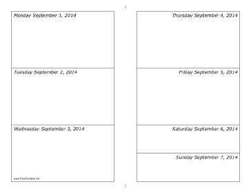 09/01/2014 Weekly Calendar (landscape) Calendar