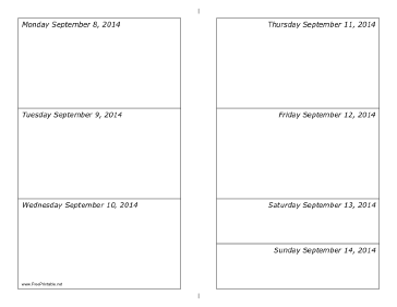 09/08/2014 Weekly Calendar (landscape) Calendar