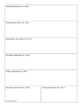 12/22/2014 Weekly Calendar Calendar