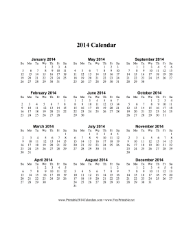 2014 Calendar (vertical, descending) Calendar