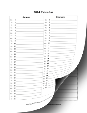 2014 Calendar Vertical List Calendar