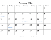 February 2014 Calendar calendar