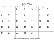 July 2014 Calendar calendar
