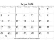 August 2014 Calendar calendar