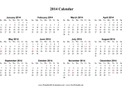 2014 Calendar on one page (horizontal, holidays in red) calendar